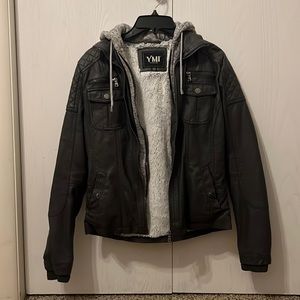 WOMENS GREY FUR LINED LEATHER JACKET SIZE S